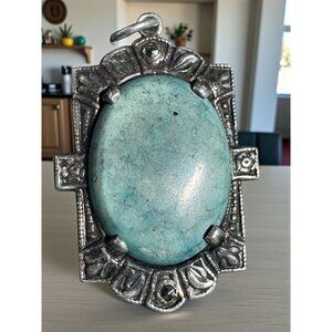 Vintage Sterling Silver Pendant Turquoise Stone Southwest Style Signed Jewelry